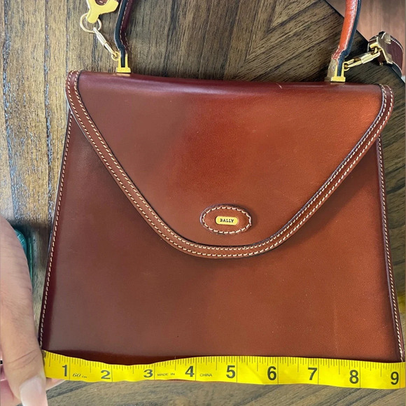 Bally Vintage Brown Leather Top Handle Purse with Strap Made in Italy - Picture 11 of 13